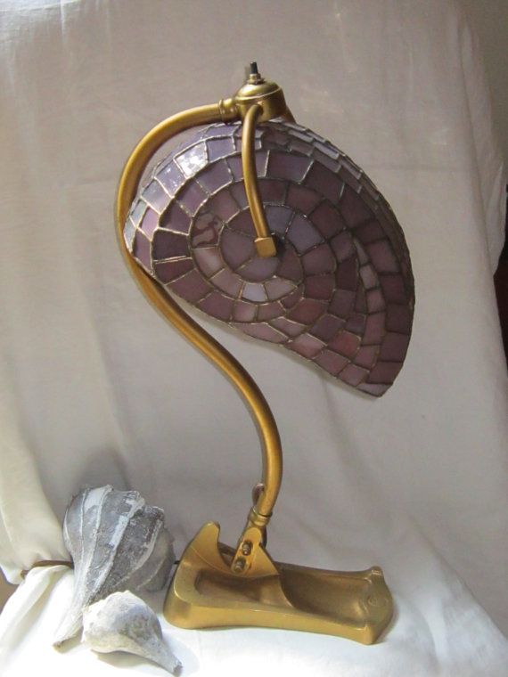 Vintage European ART NOUVEAU Leaded Glass Nautilus Shell Lamp