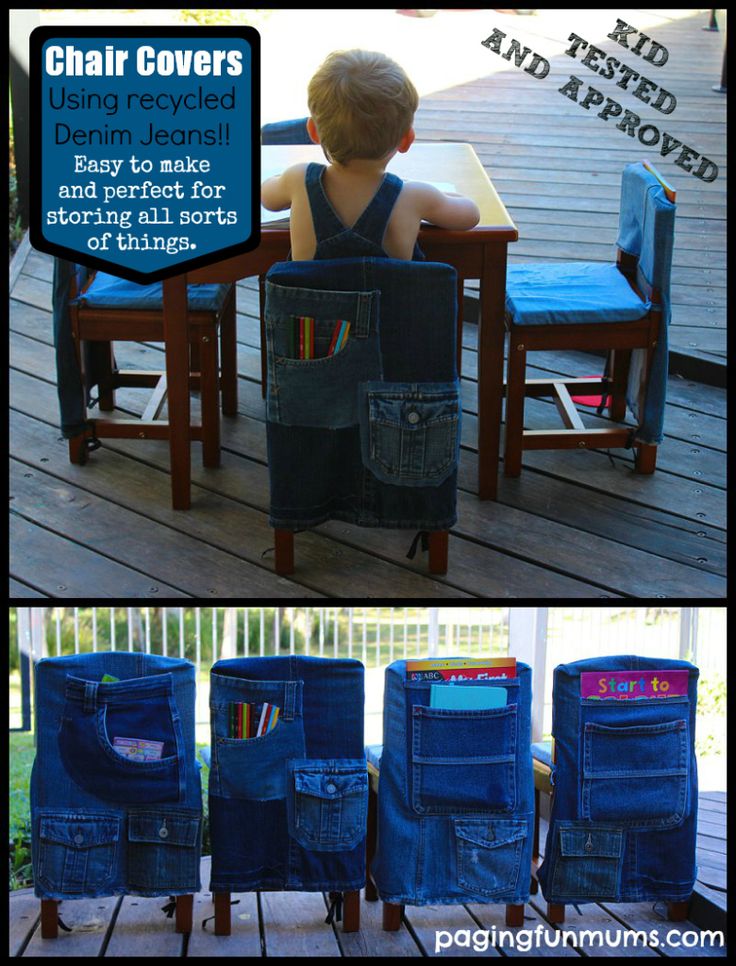 Recycled Denim Kids Chair Covers - perfect for storing all Art, Writing supplies, toys and loads of other cool stuff + they look great!!