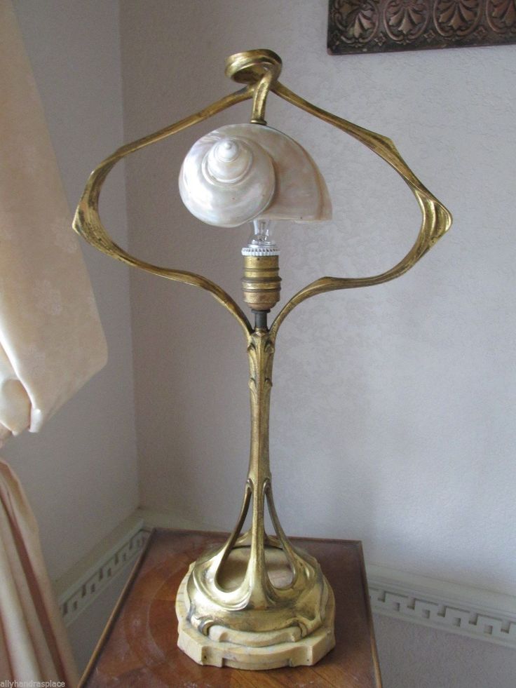 Vintage Art Nouveau Gilt Bronze Nautilus Seashell Sea Shell Figural Lamp