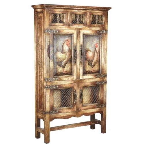 Glorious Rust and Ochre Armoire W/Faux Rustic Motif    This breathtaking rust and ochre armoire features a bold hand-painted rooster design, wire doors, and a unique faux rustic design. Hand-crafted in Peru. Allow 4-6 weeks for delivery.