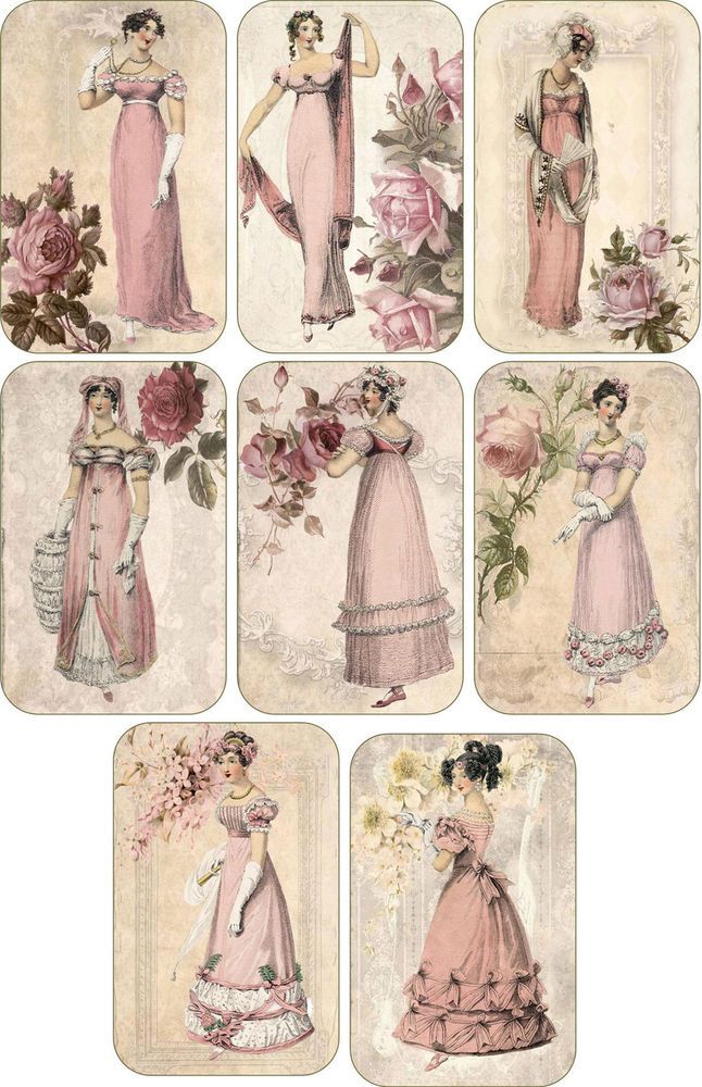Vintage inspired victorian Jane Austen scrapbooking cards tags set 8 envelopes