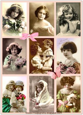 collage vintage con fotos de niñas antiguas