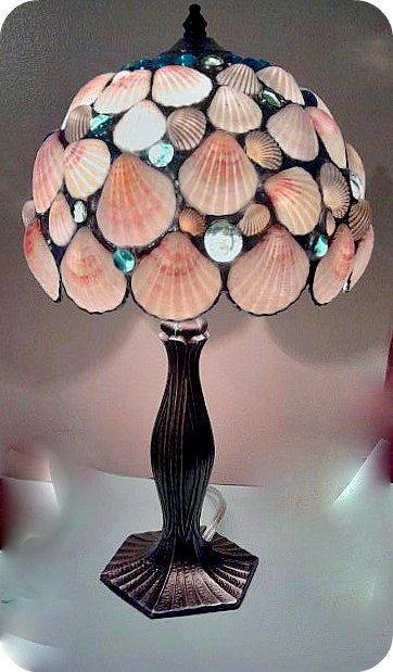 Table Lamp Pink  Seashells Stained Glass