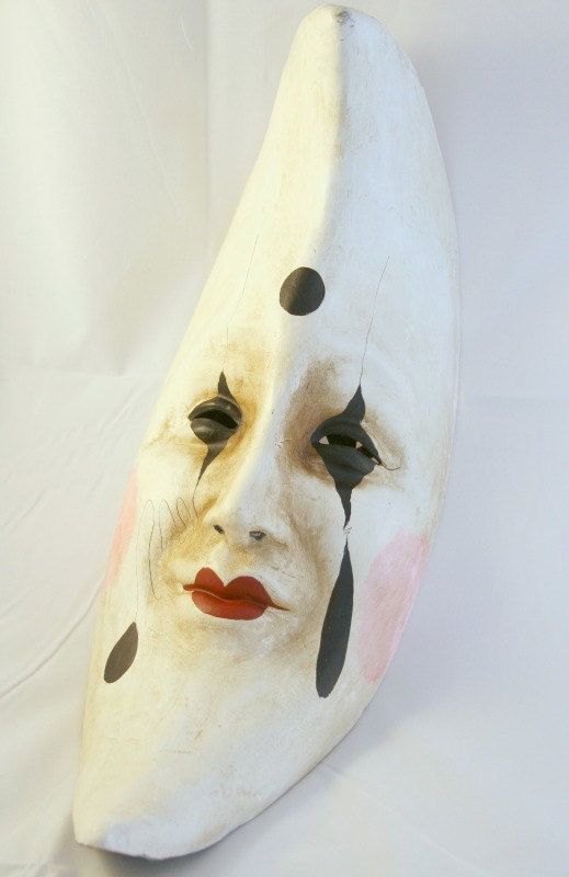 Harlequin Pierrot Moon Venetian Mask - Masquerade Mask - Mardi Gras Mask - Halloween Mask