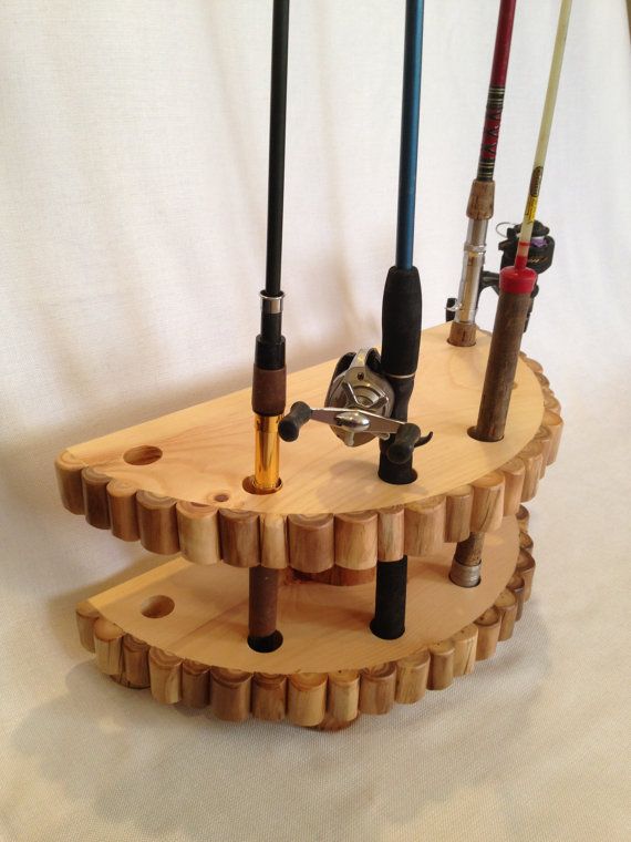 Fishing Rod Stand - Rustic Log Cabin Decor for Man Cave - Sporting Goods Gift for Him - Fishing Pole Holder/ Storage Rack on Etsy, $89.95