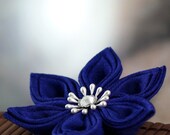 Sapphire Star - Tsumami Style Silk Flower Brooch