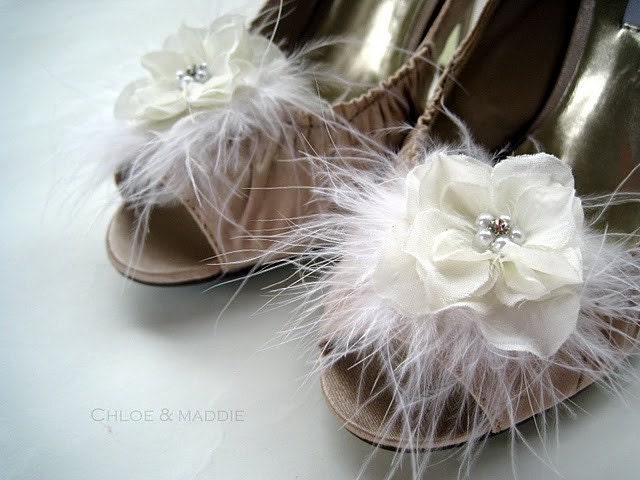 HEIDI White Flowers and Feathers Wedding, Boudoir , special occasions shoe clips