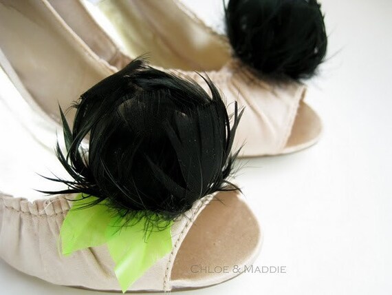 EBONY feather flower shoe clips (SET of Two)