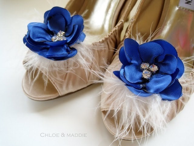 JESSICA'S SAPPHIRE EYES Shoe Clips, Handmade Flower,Weddings,Special Occasions, (SET OF TWO)