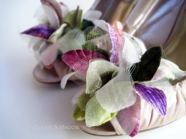 JOSEPHINA silk and velvet floral fronds shoe clips, For weddings, Photography prop, special occasions