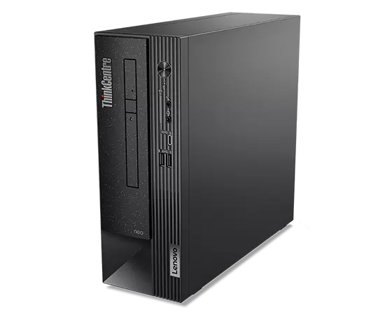 Eye-level view of the front and right sides of the ThinkCentre Neo 50s Gen 4 SFF business PC.