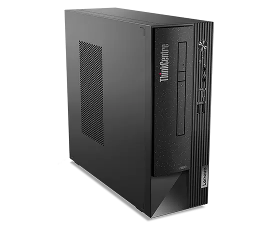 Eye-level view of the front and left sides of the ThinkCentre Neo 50s Gen 4 SFF business PC.