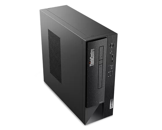 High-angle view of the ThinkCentre Neo 50s Gen 4 SFF, looking down toward the top left-front corner.