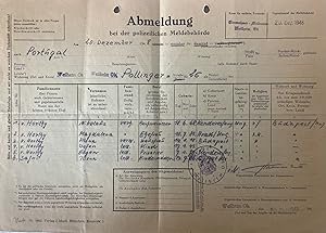 Departure sheet of Miklós Horthy and his family from Weilheim, Germany to Portugal