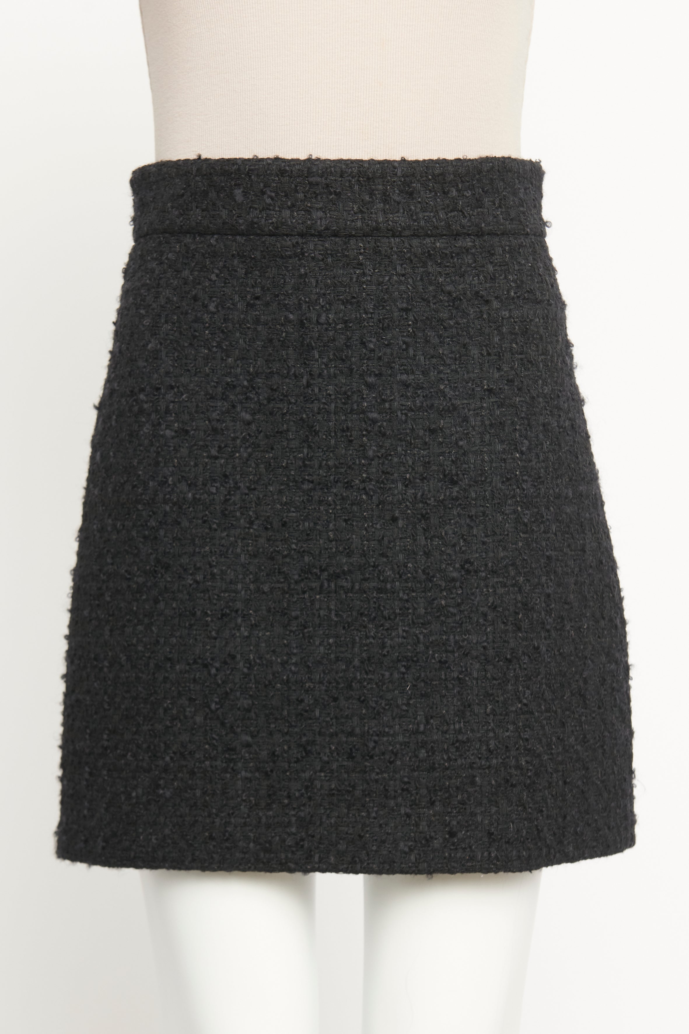 Black Wool Blend Boucle Preowned Mini Skirt