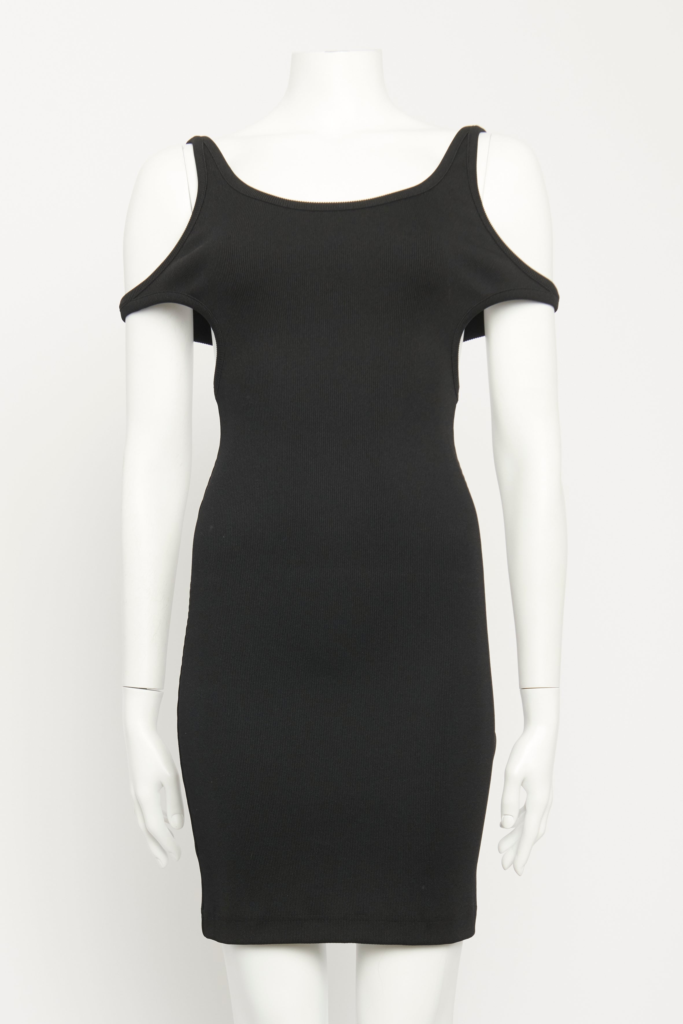 Black Cotton Blend Preowned Ribbed Mini Dress