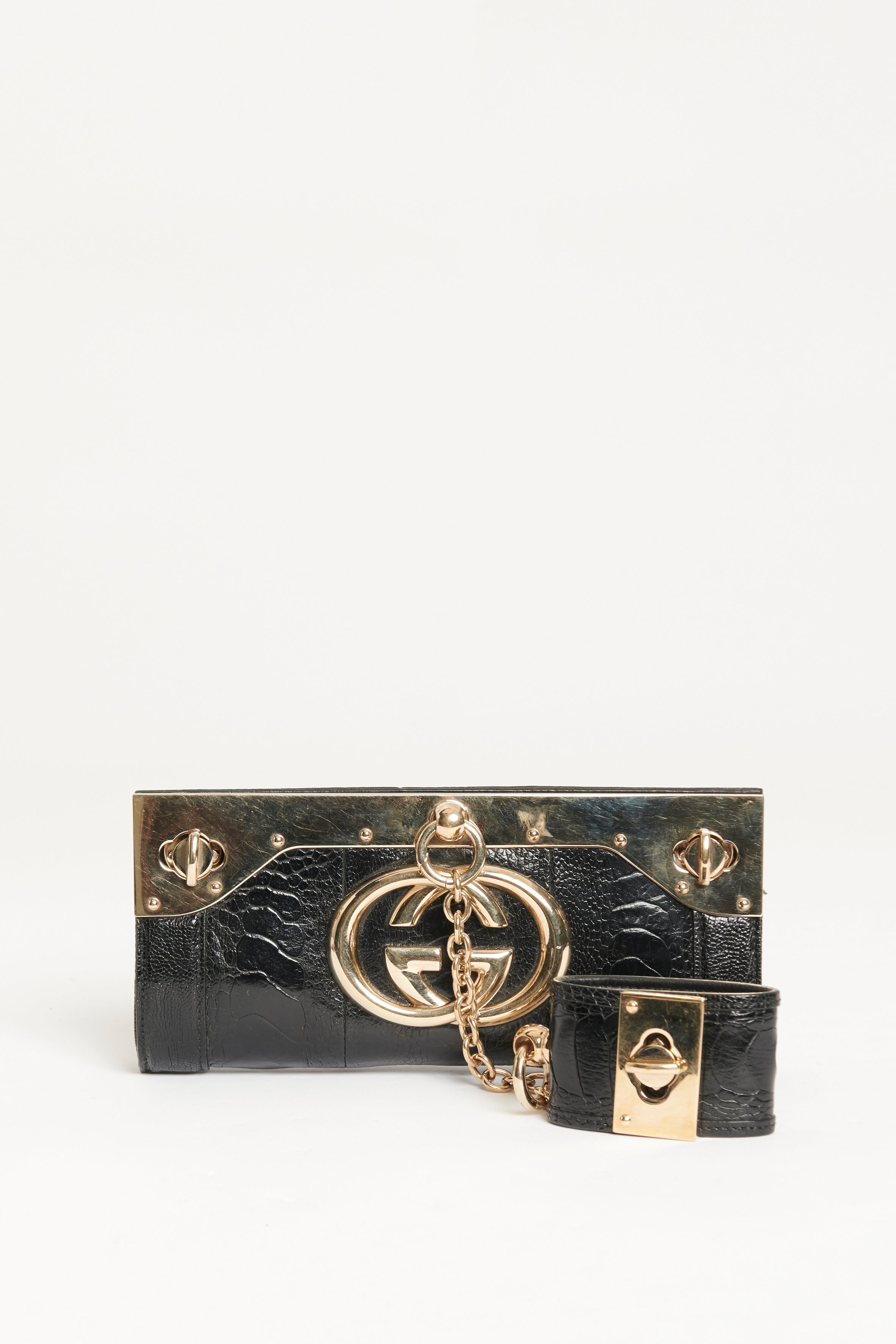 2006 Black Ostrich Preowned Britt Starlight Clutch Bag