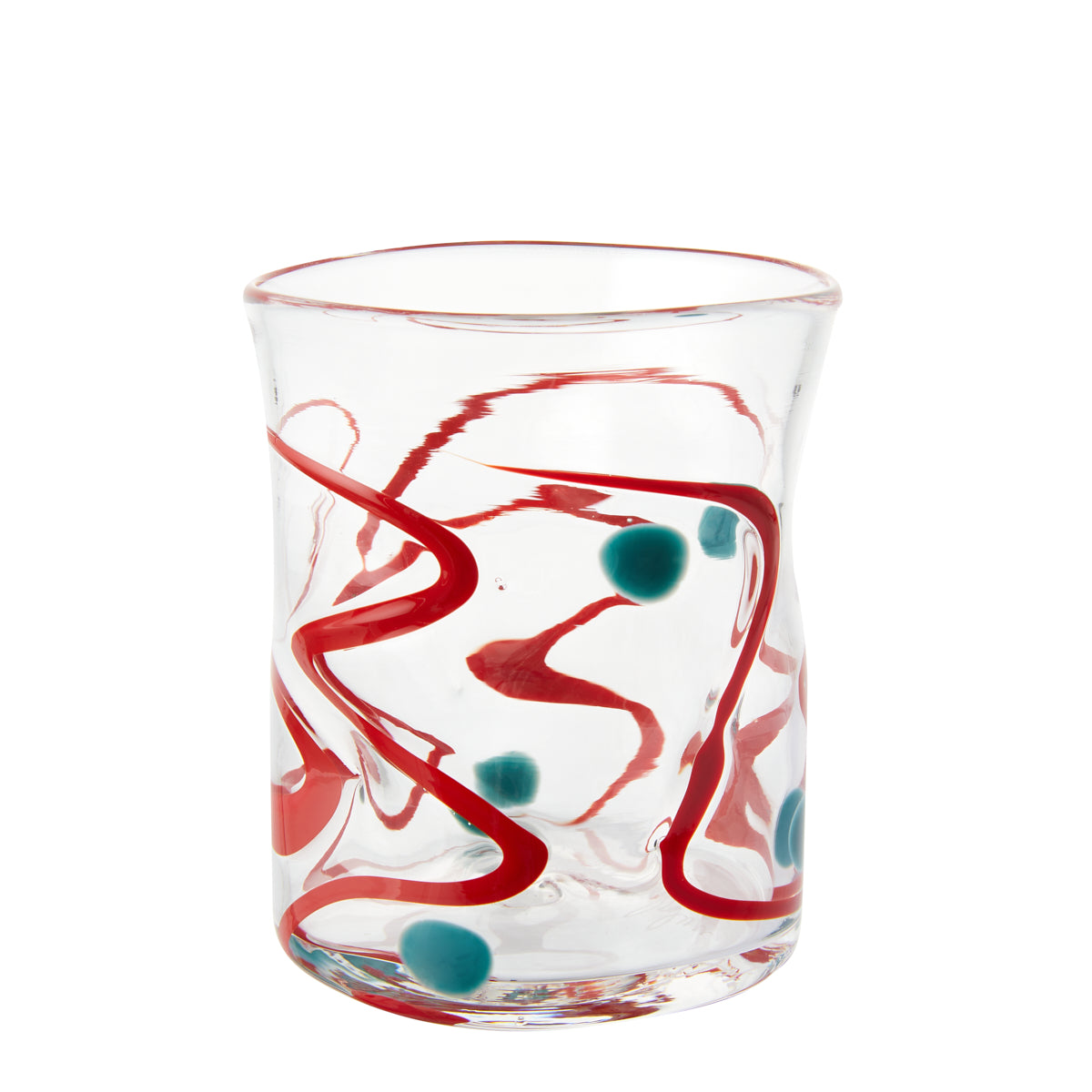 Nina Campbell Wackie Dot Glass Red/Teal against a white background