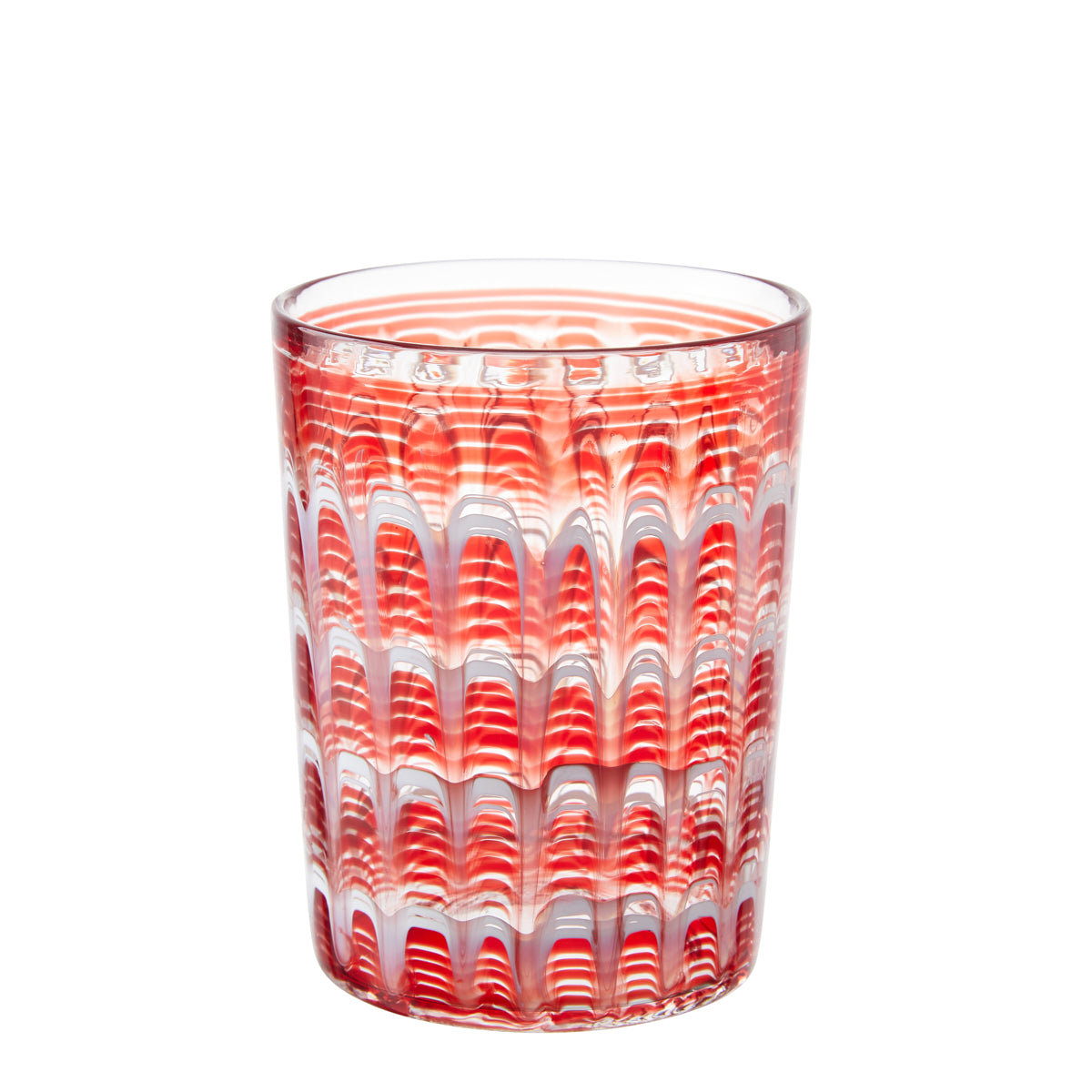 Nina Campbell Small Tumbler Red/White Ripples against a white background