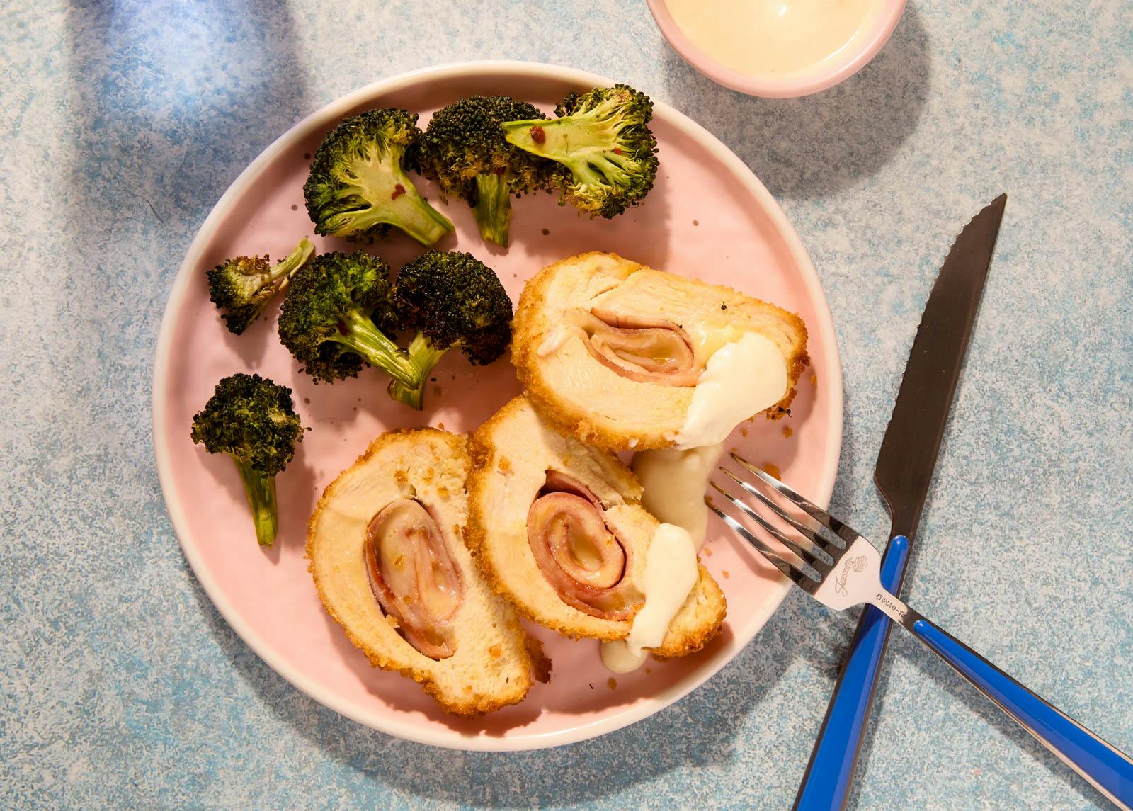 Chicken Cordon Blue with Garlic-Parmesan Roasted Broccoli