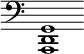 { \override Score.TimeSignature #'stencil = ##f \time 3/2 \clef bass <g, d, a,,>1 }