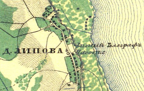 Деревня Липово на карте 1860 года