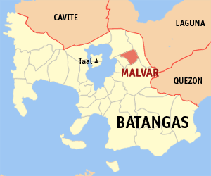Mapa han Batangas nga nagpapakita kon hain nahimutang an Malvar