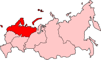 Местоположбата на Северозападниот федерален округ во рамките на Русија