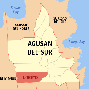 Mapa sa Agusan del Sur nga nagpakita sa nahimutangan sa Loreto