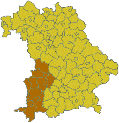 Карта на Bavaria со округот Швабија