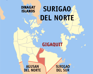 Mapa han Surigao del Norte nga nagpapakita kon hain an Gigaquit