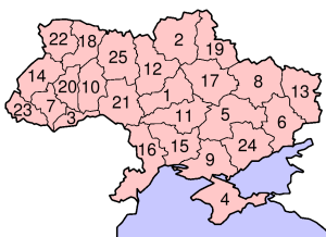 Nummerert kart over Ukrainas oblaster