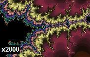 Mandelbrotova množina zväčšená 2000×