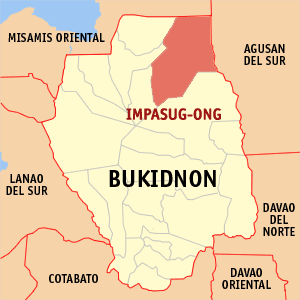 Mapa han Bukidnon nga nagpapakita kon hain an Impasug-ong