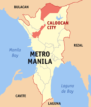 Mapa han Metro Manila nga nagpapakita kon hain nahimutang an Syudad han Caloocan