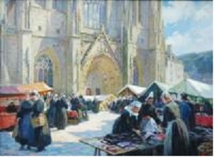 Scenă de piață în Place Saint-Corentin din Quimper.
