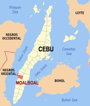 Bản đồ Cebu với vị trí của Moalboal