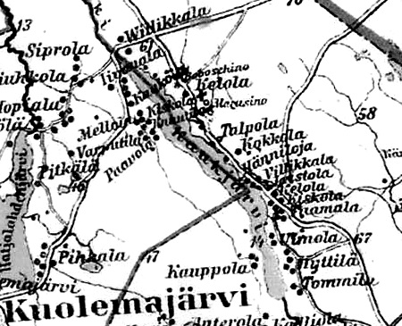 Селения деревни Каукъярви на финской карте 1923 года
