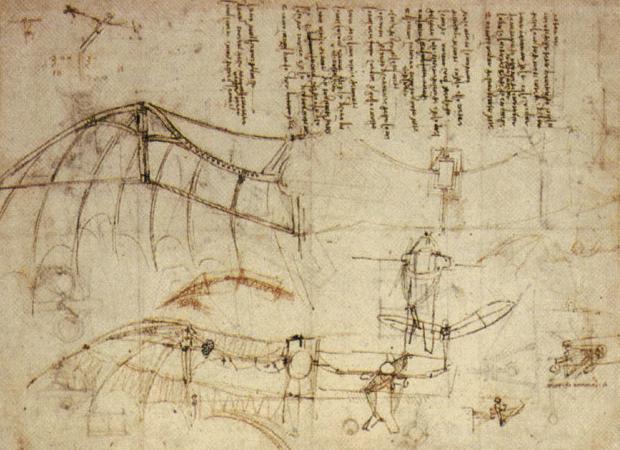 طراحی یک ماشین پرواز دارای بال توسط لئوناردو دا وینچی بر اساس بال خفاش