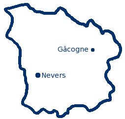 Situation de la commune de Gâcogne dans le département de la Nièvre.