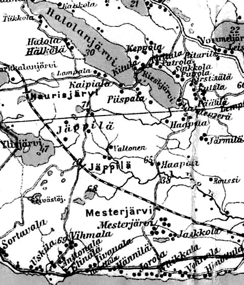 Деревня Кирстиняля на финской карте 1923 года