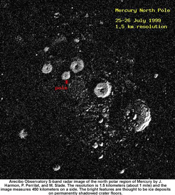 Радиолокационное изображение кратеров северного полюса Меркурия