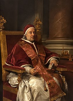 Papež Klemen XIII. olje na platno; 1758 Anton Raphael Mengs (1728–1779) Pinacoteca nazionale di Bologna