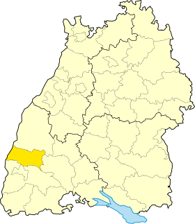 Emmendingens läge i Baden-Württemberg