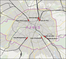 Die sieben Pariser Kopfbahnhöfe waren nach Stilllegung des Chemin de Fer de Petite Ceinture für den Personenverkehr 1934 und bis zum Bau des RER ab den 1960er Jahren innerstädtisch nur durch das Metronetz miteinander verbunden