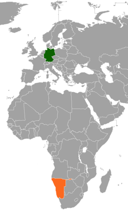 Map indicating locations of Germany and Namibia