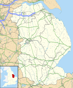 Mapa konturowa Lincolnshire, blisko dolnej krawiędzi znajduje się punkt z opisem „Stamford”