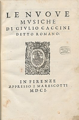 Заглавная страница произведения Джулио Каччини «Le nuove musiche», 1601