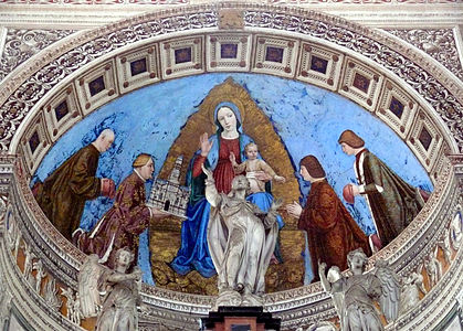 Bergognone, Gian Galeazzo Visconti regala la Cartuja de Pavía a la Virgen