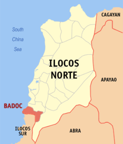 Map of Ilocos Norte with Badoc highlighted